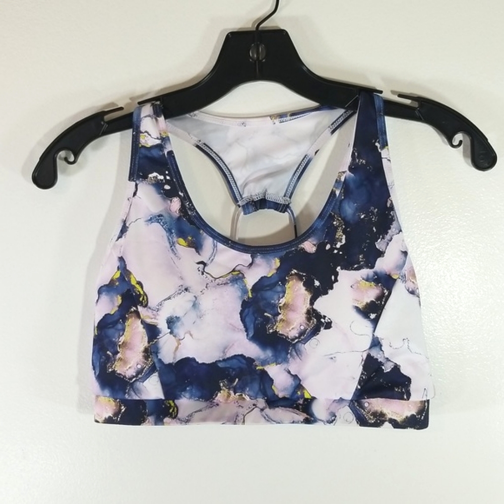 Shein Pattern Blue Pink & White Pattern Sport Bra size Medium